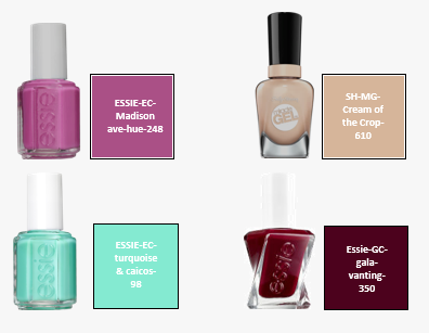 Example of digital swatches of different nail polish products